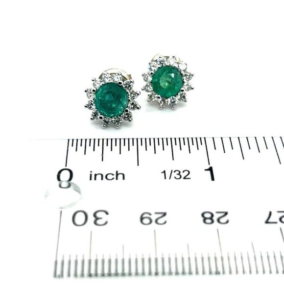Natural Emerald Diamond Stud Earrings 14k W Gold 3.14 TCW Certified 307913 - Picture 7 of 8